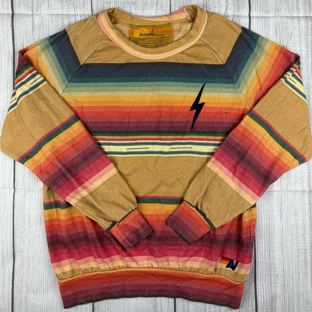 VGC! Aviator Nation Tulum Bolt Stitch Sweatshirt Serape Khaki Sz Small Women’s
